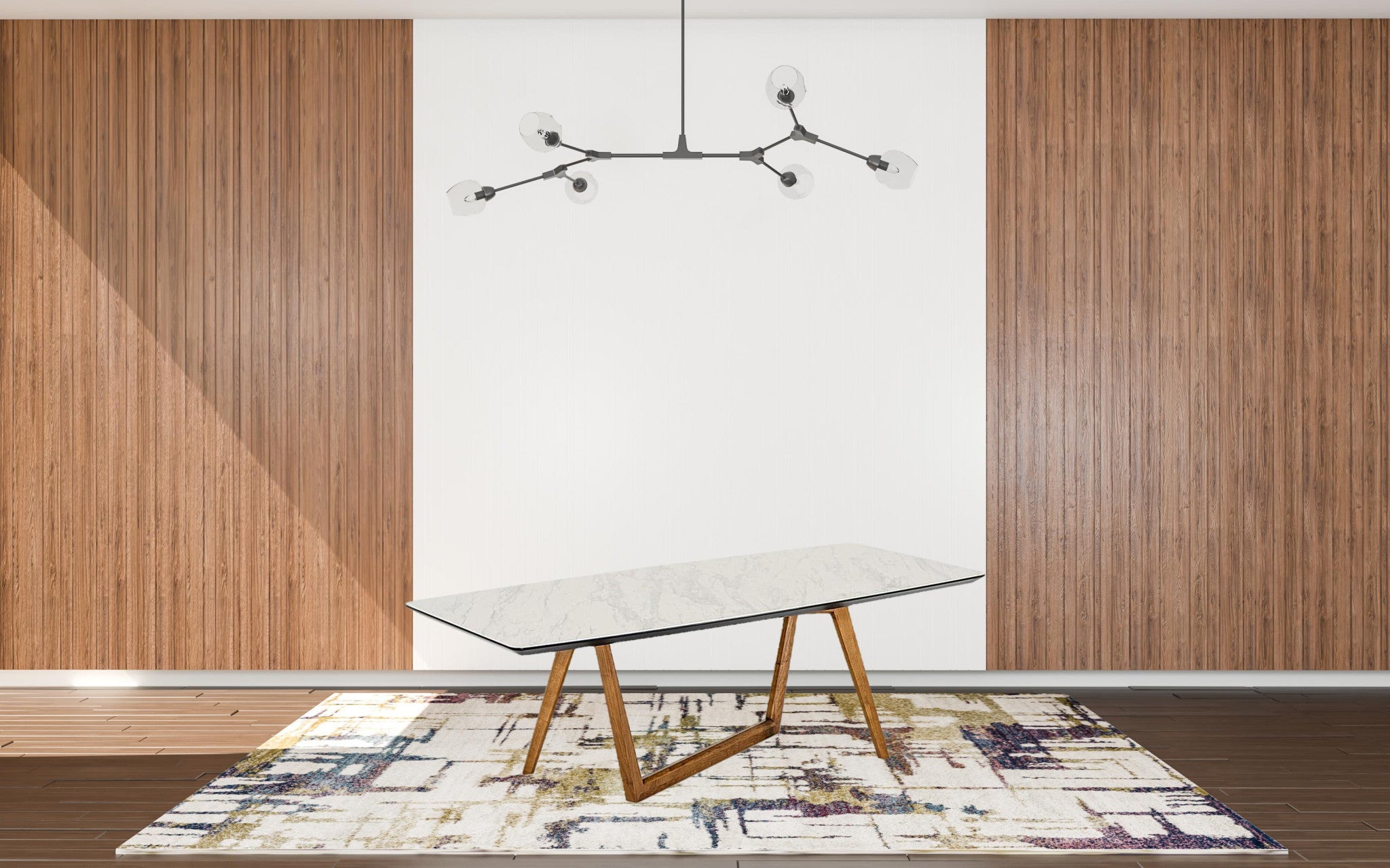 91" White And Walnut Rectangular Stone And Manufactured Wood Dining Table