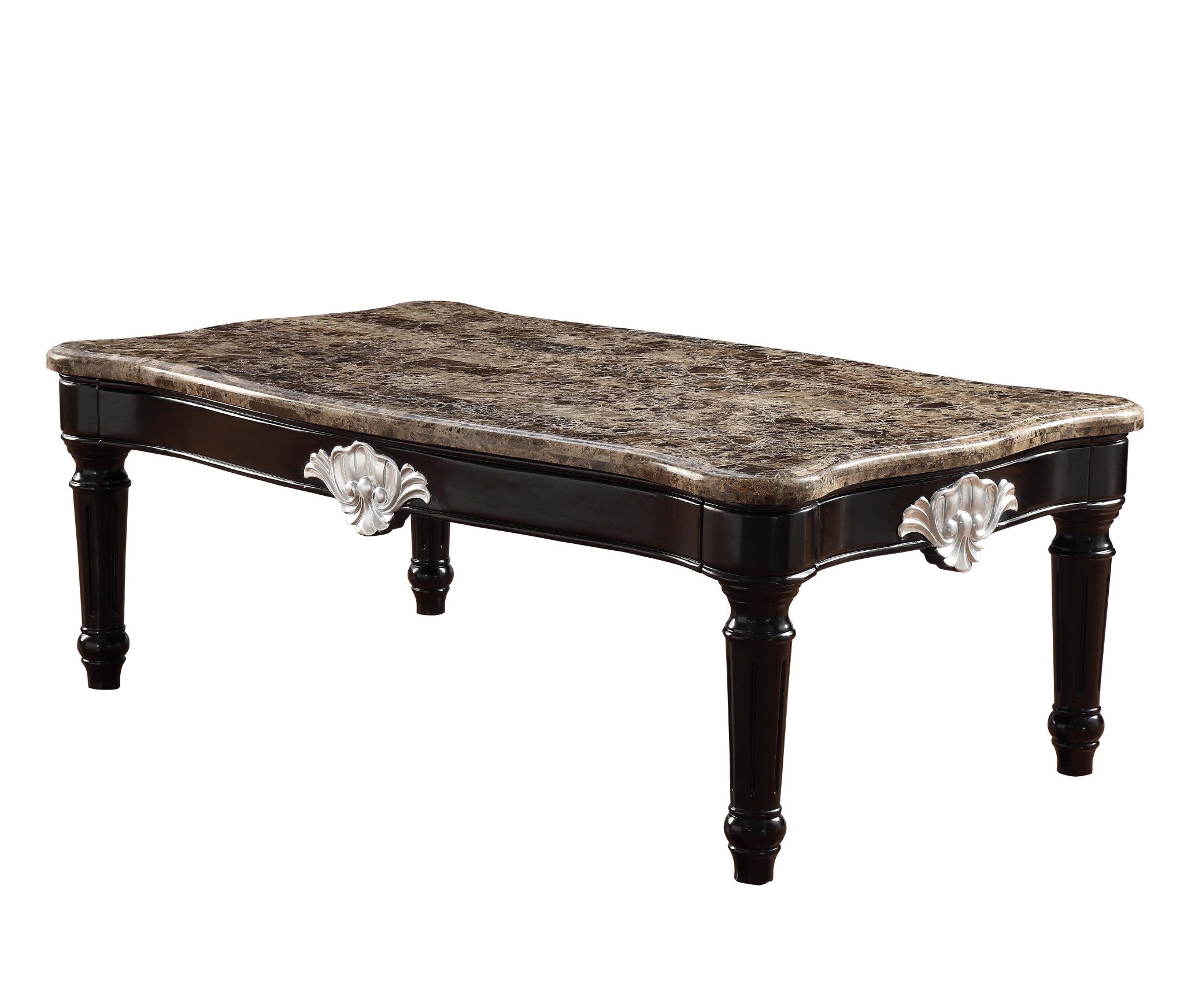 56" Black And Brown Faux Marble Rectangular Coffee Table
