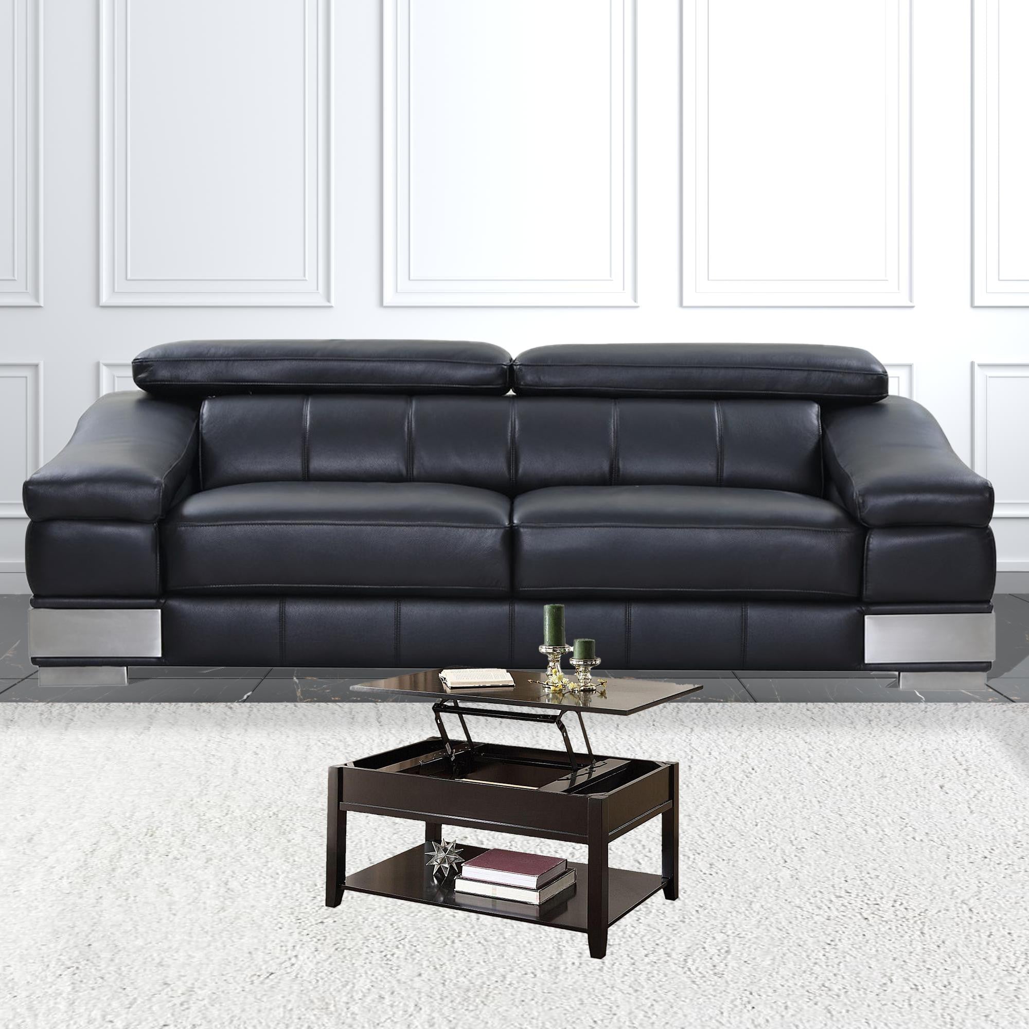 Mesa de centro elevable de madera fabricada en negro de 40" con almacenamiento