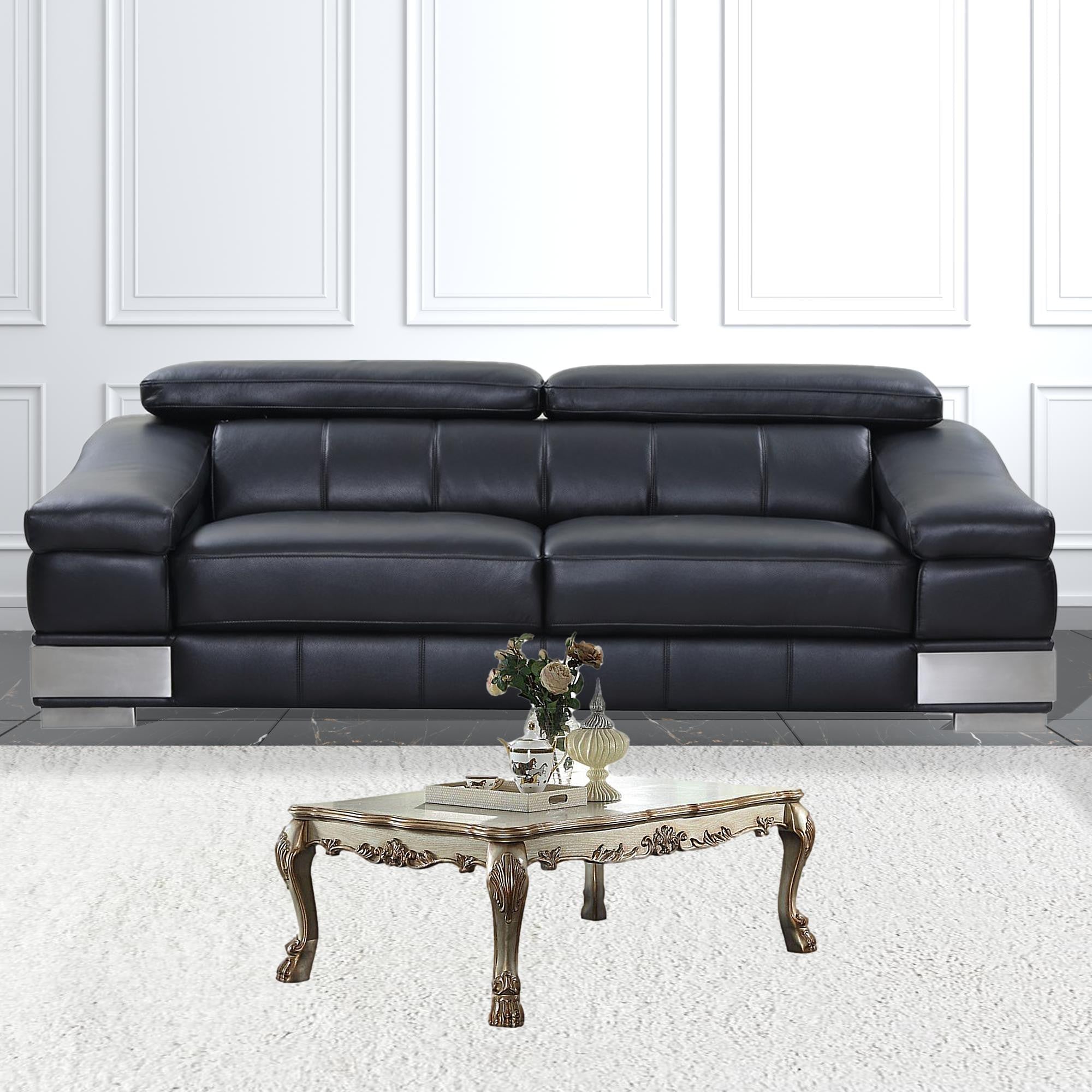 Mesa de centro rectangular de madera fabricada en hueso y pátina dorada de 54"