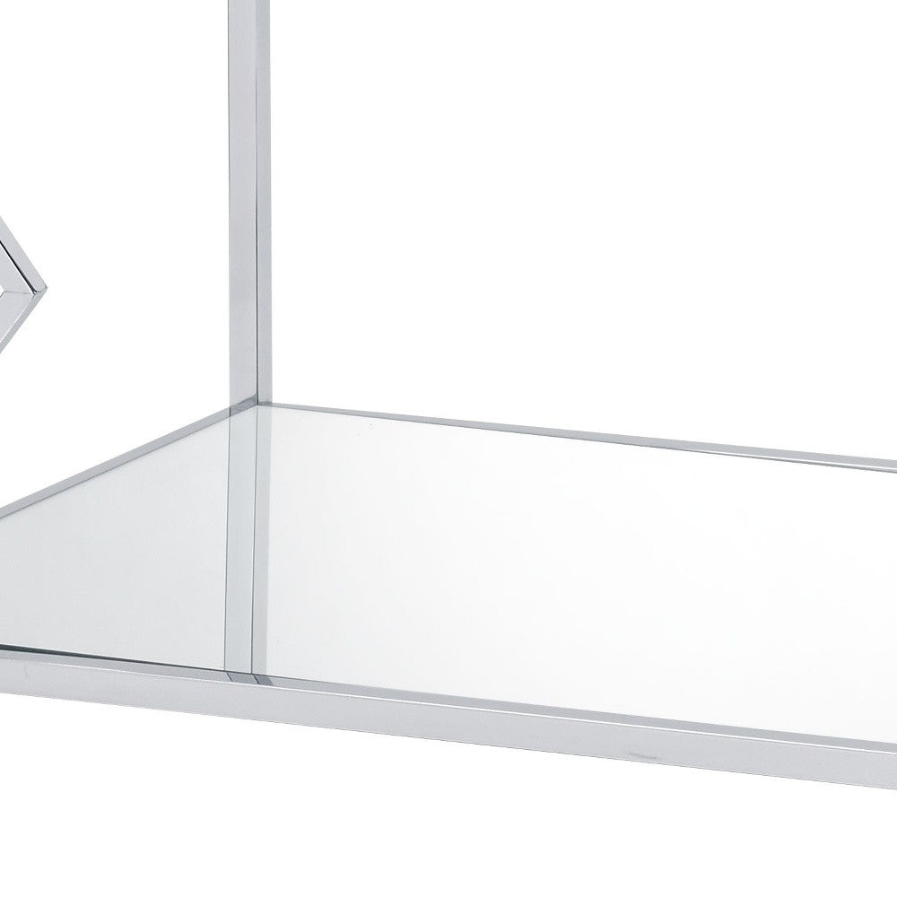 Mesa de centro rectangular de 43" de cromo y vidrio transparente con estante