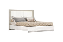 King White and Taupe High Gloss Bed Frame with LED Headboard