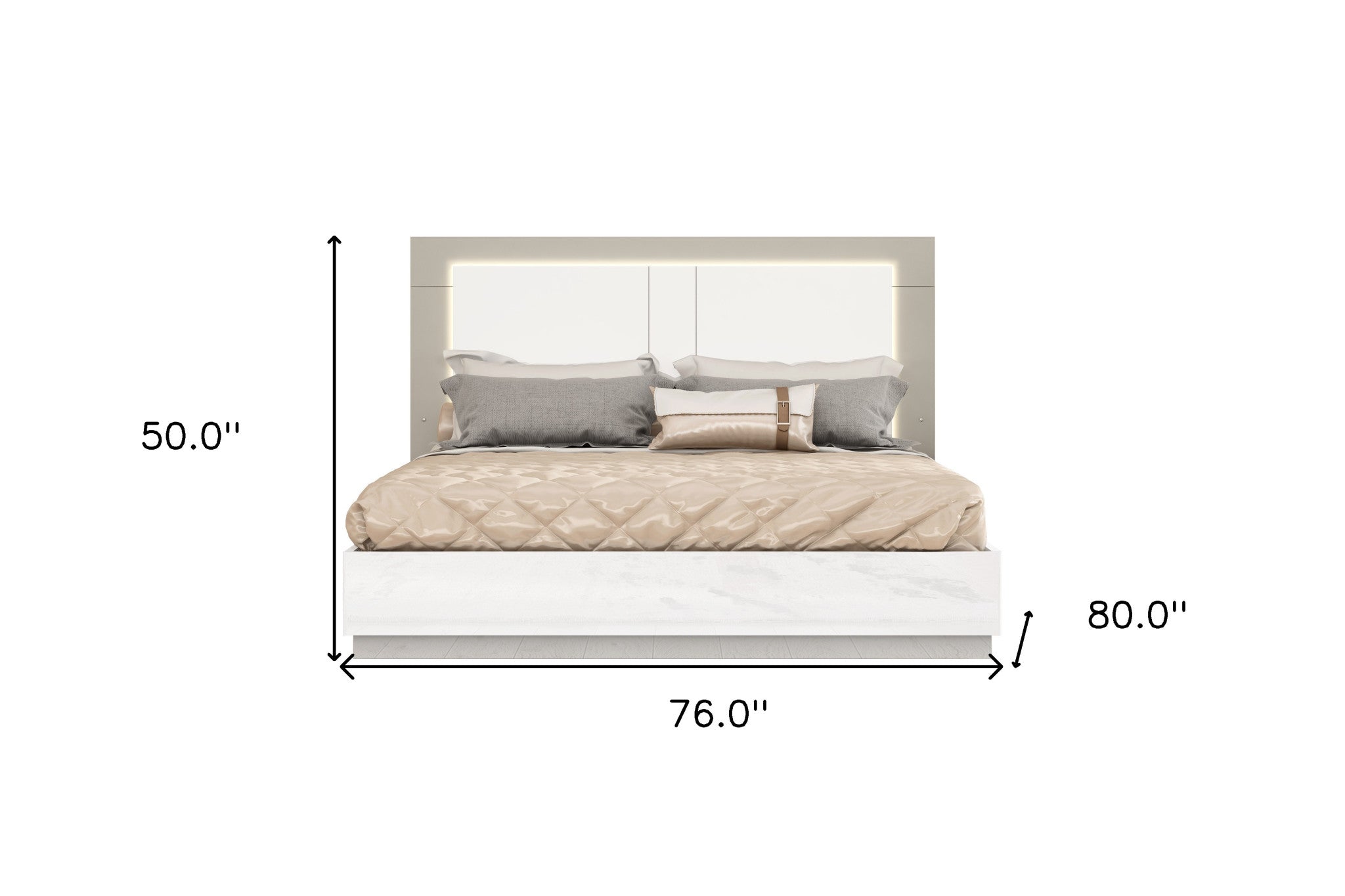 King White and Taupe High Gloss Bed Frame with LED Headboard