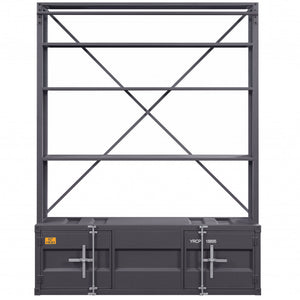 83" Gray Four Tier Cargo Style Bookcase with Cabinets and Ladder