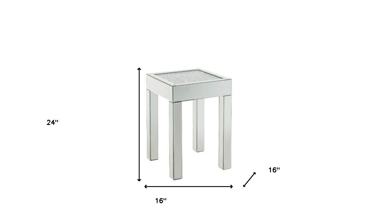 Mesa auxiliar cuadrada con espejo de vidrio transparente y plateado de 24"