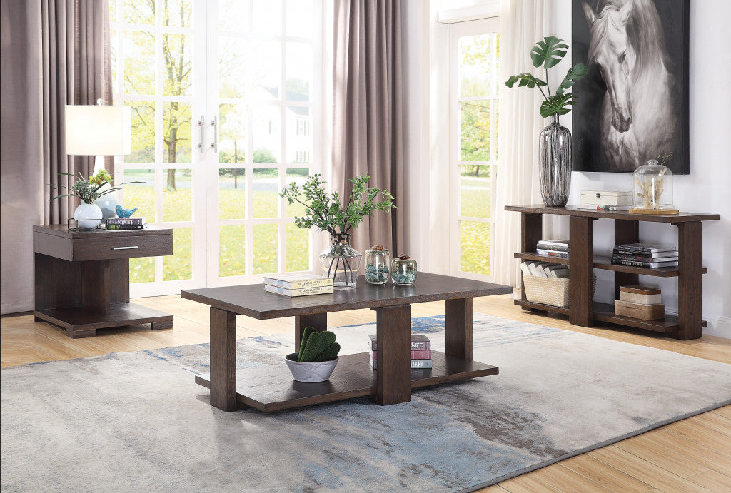 Mesa auxiliar cuadrada de madera de nogal de 24" con cajón y estante