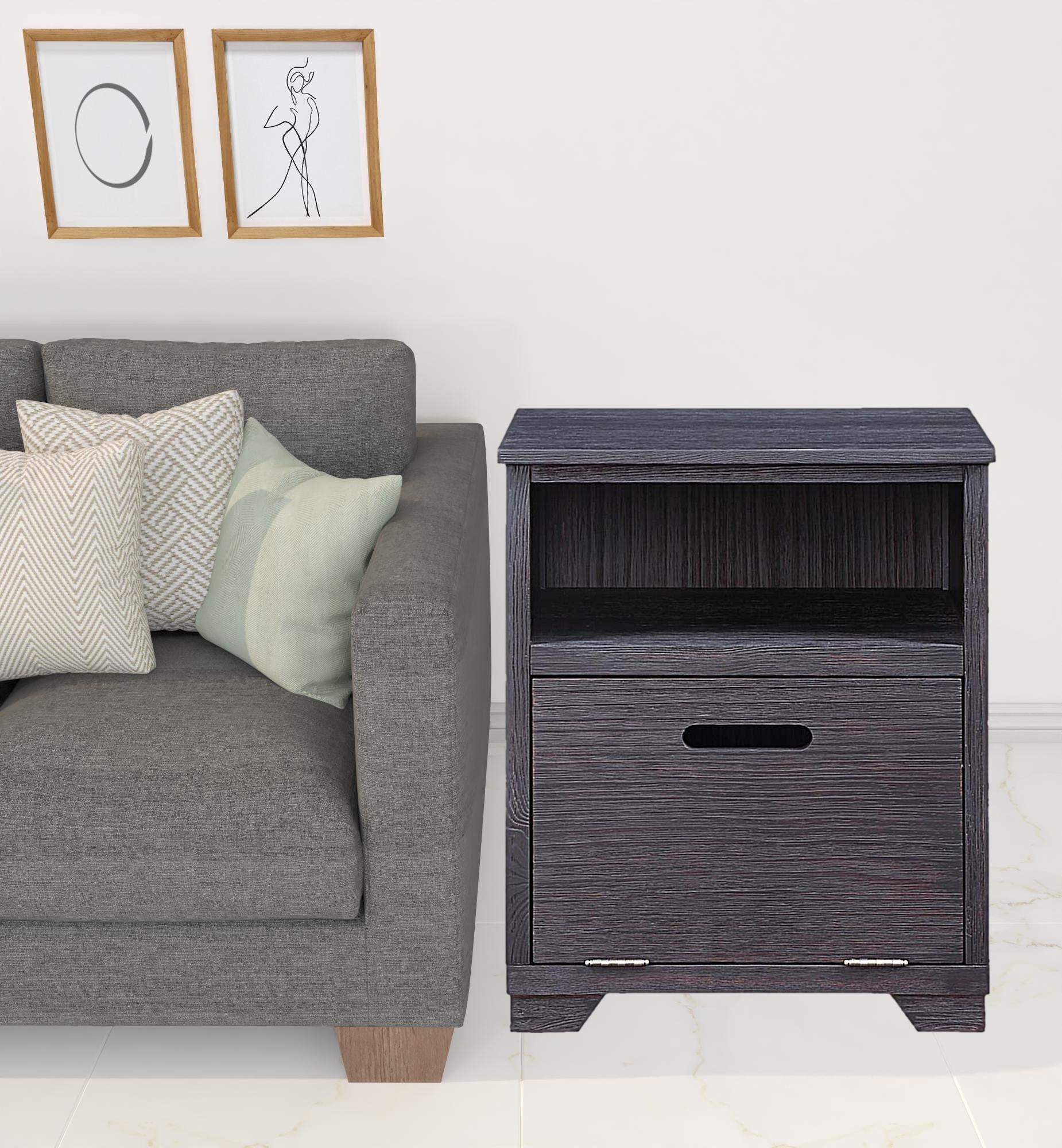 Mesa auxiliar rectangular de madera maciza y madera fabricada en negro de 24"