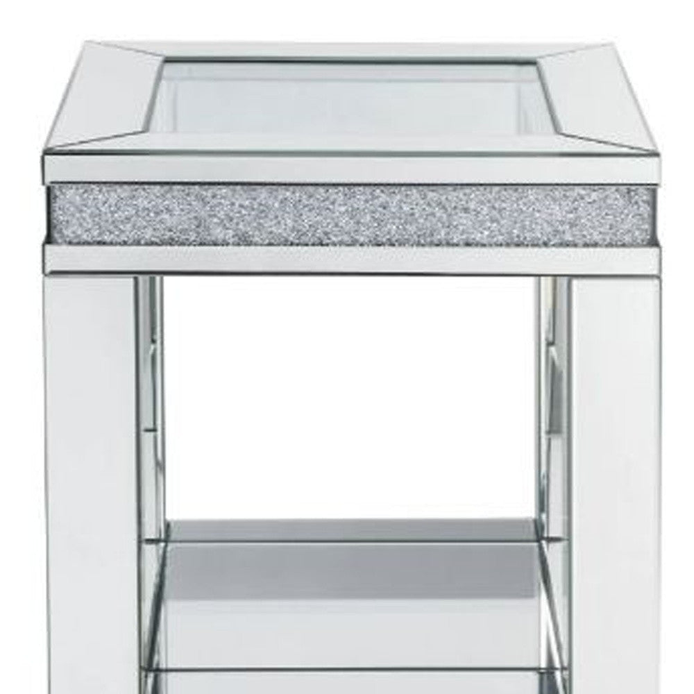 24" Clear Glass And Manufactured Wood Square End Table With Shelf
