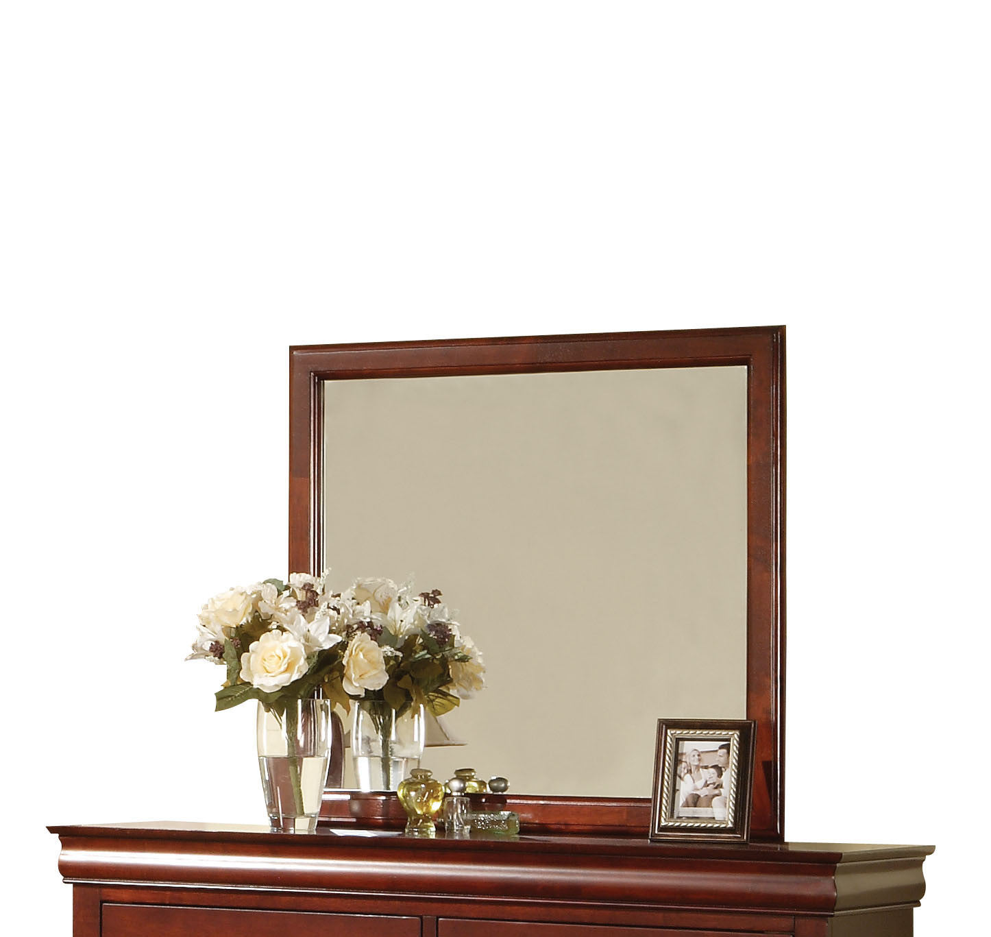 Cherry Rectangle Dresser Mirror Mounts To Dresser With Frame 38"