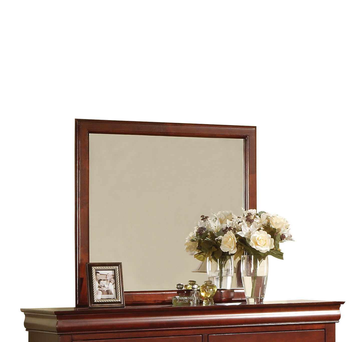 Cherry Rectangle Dresser Mirror Mounts To Dresser With Frame 38"