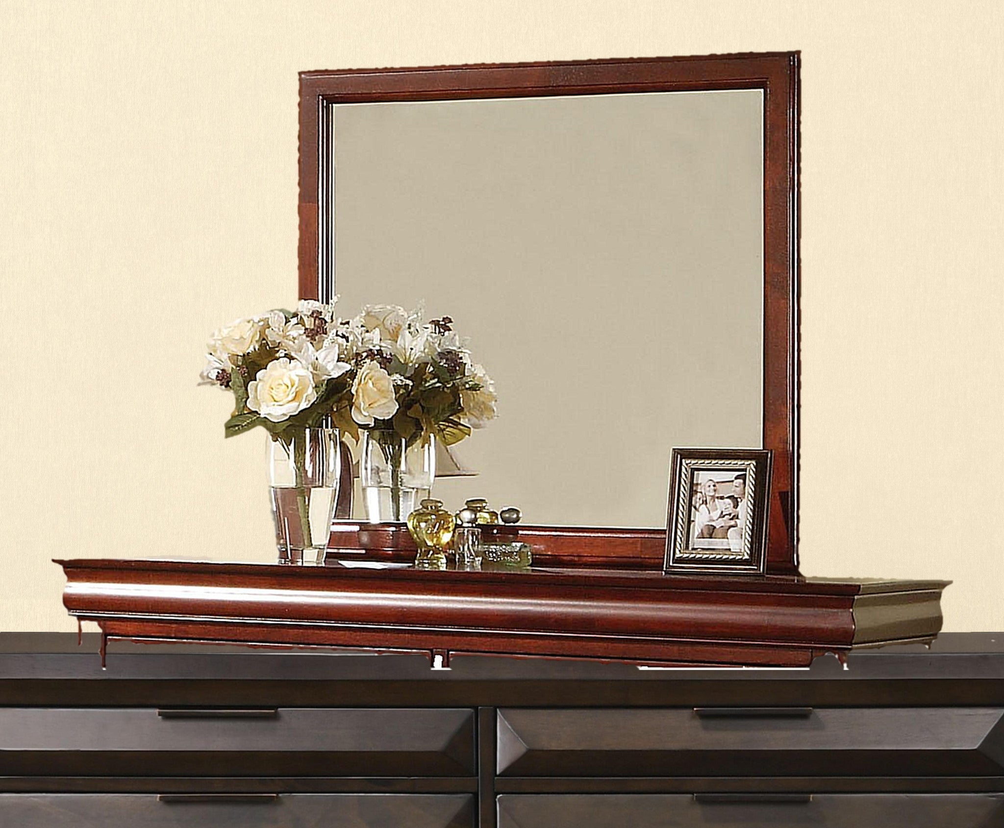 Cherry Rectangle Dresser Mirror Mounts To Dresser With Frame 38"