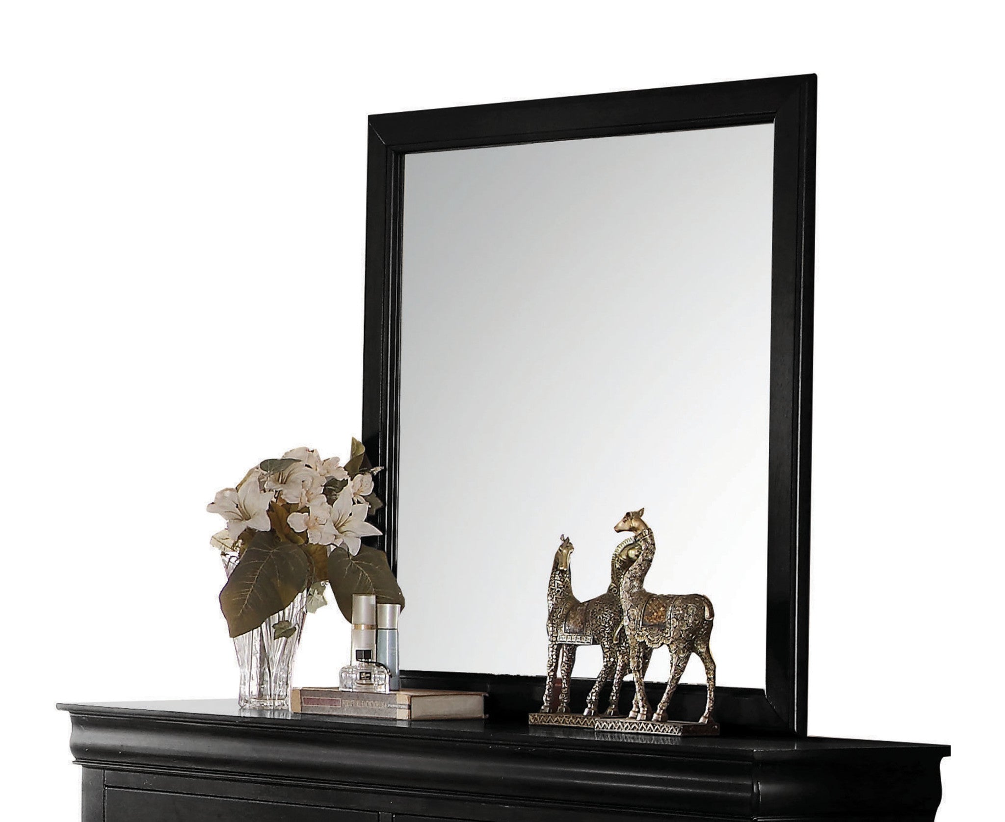 38" Black Rectangle Dresser Mirror Mounts To Dresser With Frame
