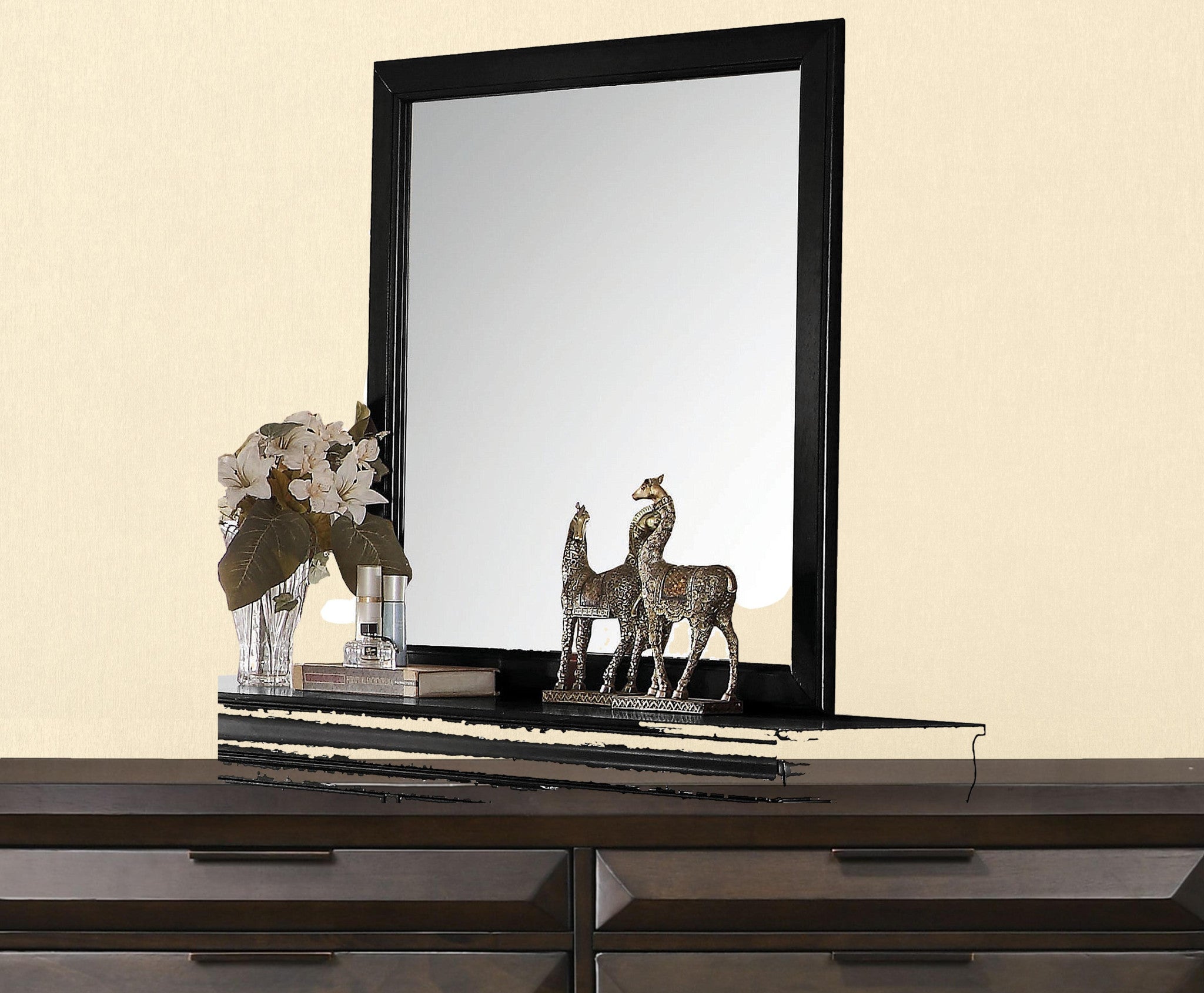 38" Black Rectangle Dresser Mirror Mounts To Dresser With Frame