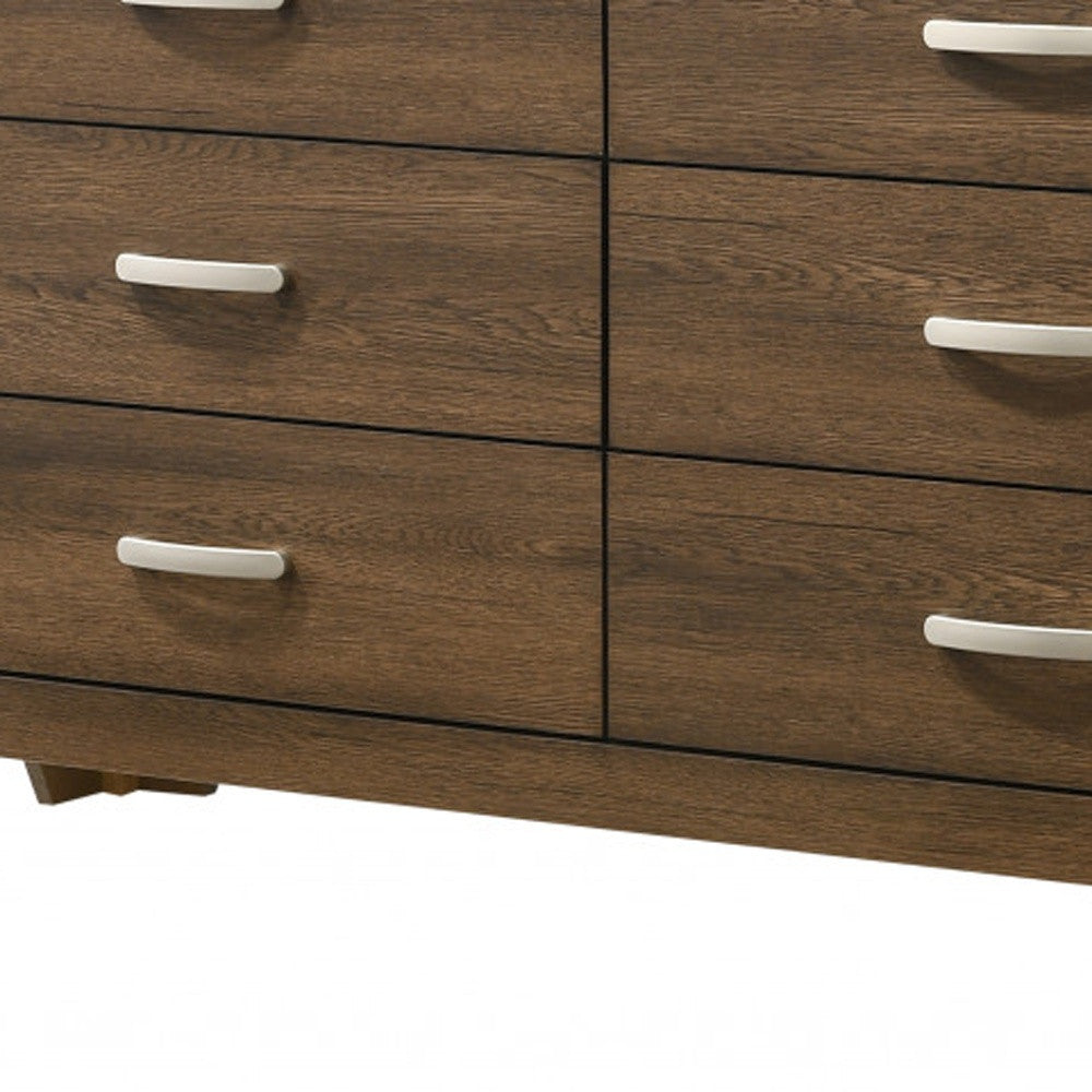59" Oak Manufactured Wood Six Drawer Double Dresser