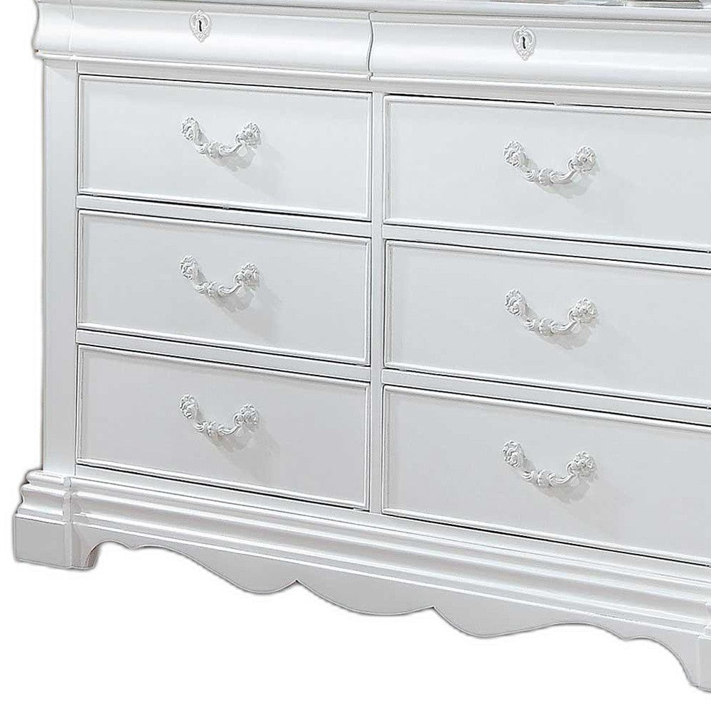 56" White Solid Wood Vintage Style Eight Drawer Double Dresser