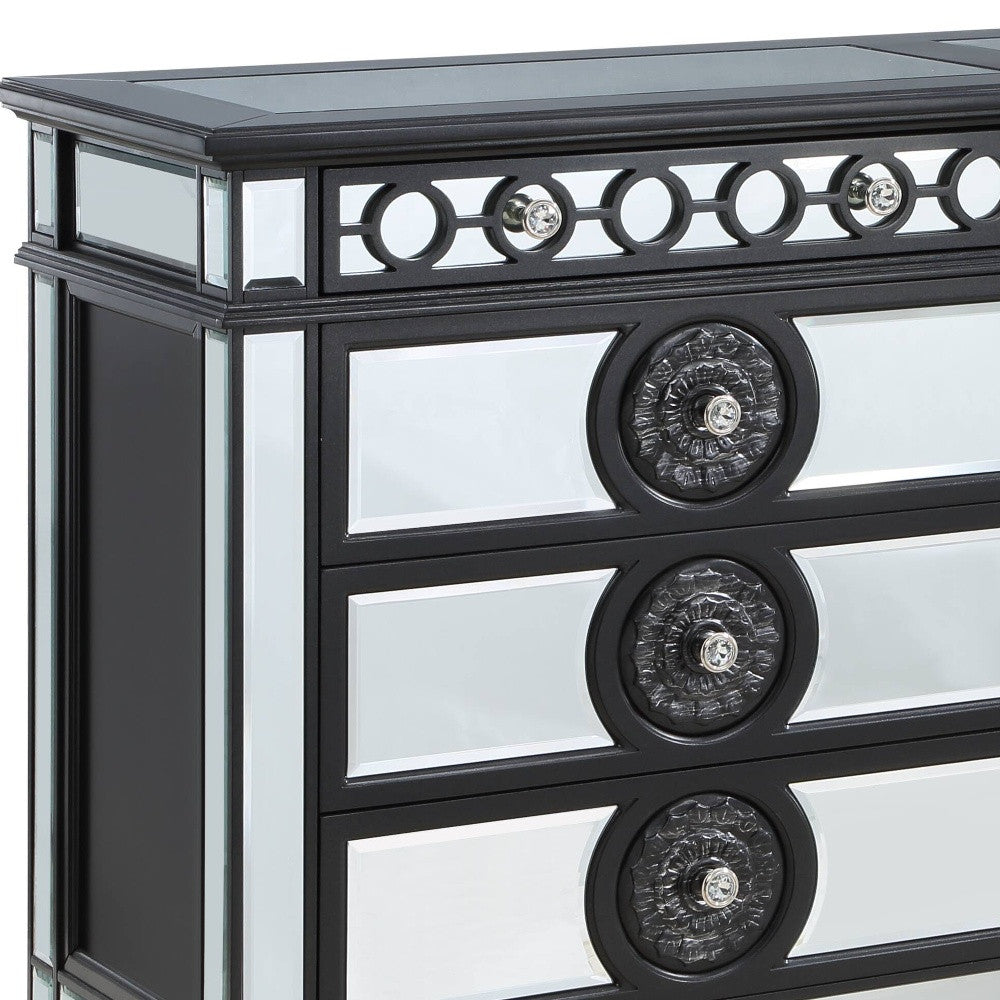 Black And Sliver Solid Wood Mirrored Six Drawer Double Dresser 68"