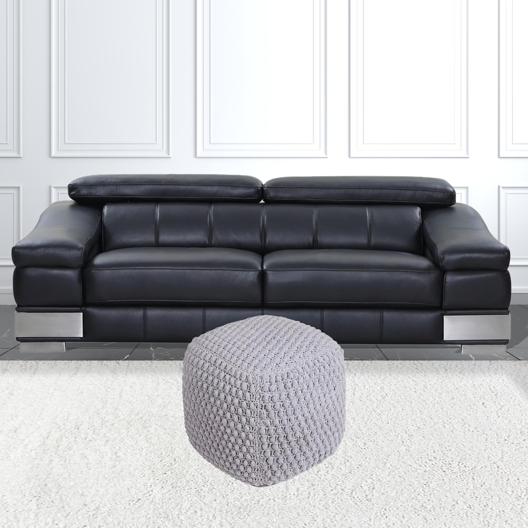 18" Light Grey Cotton Blend Cube Pouf Ottoman