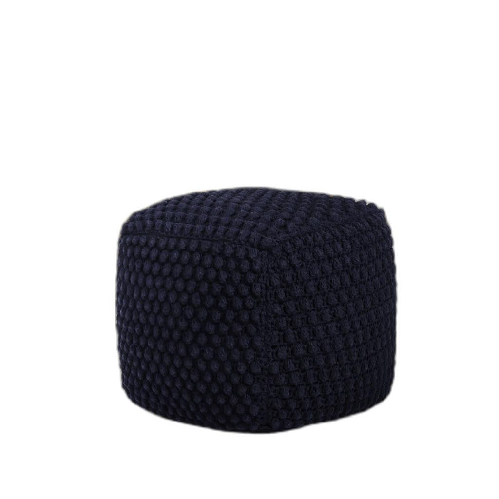 18" Navy Cotton Blend Cube Pouf Ottoman