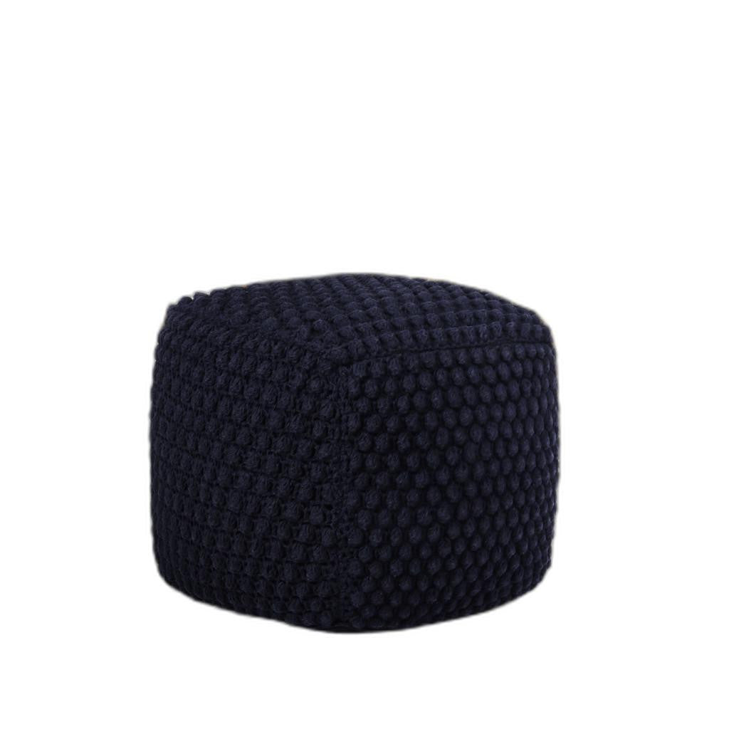 18" Navy Cotton Blend Cube Pouf Ottoman