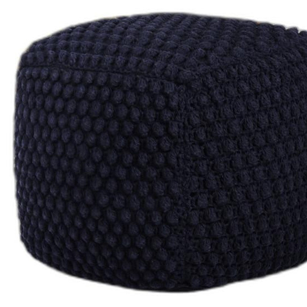 18" Navy Cotton Blend Cube Pouf Ottoman