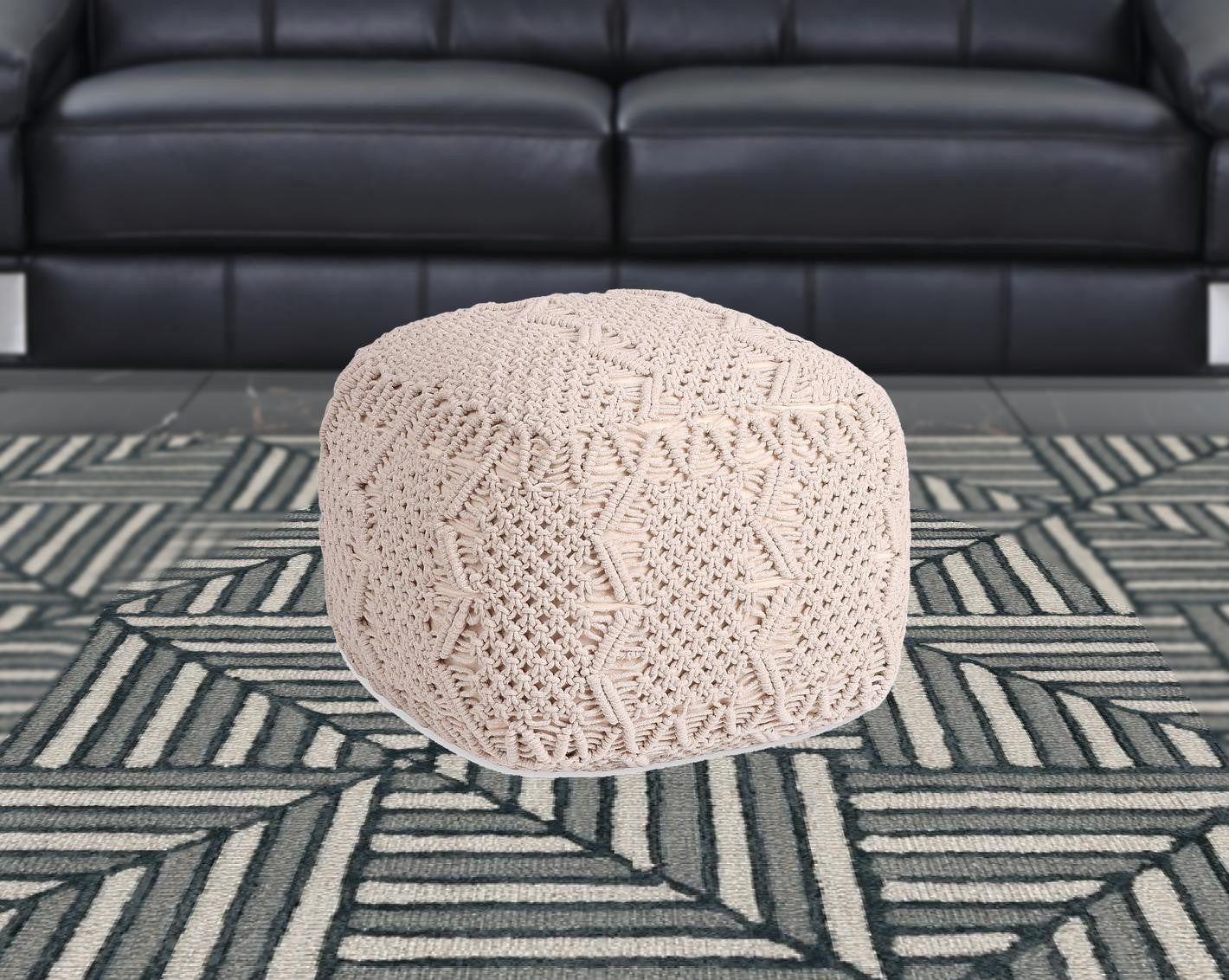 18" Ivory Cotton Blend Cube Pouf Ottoman