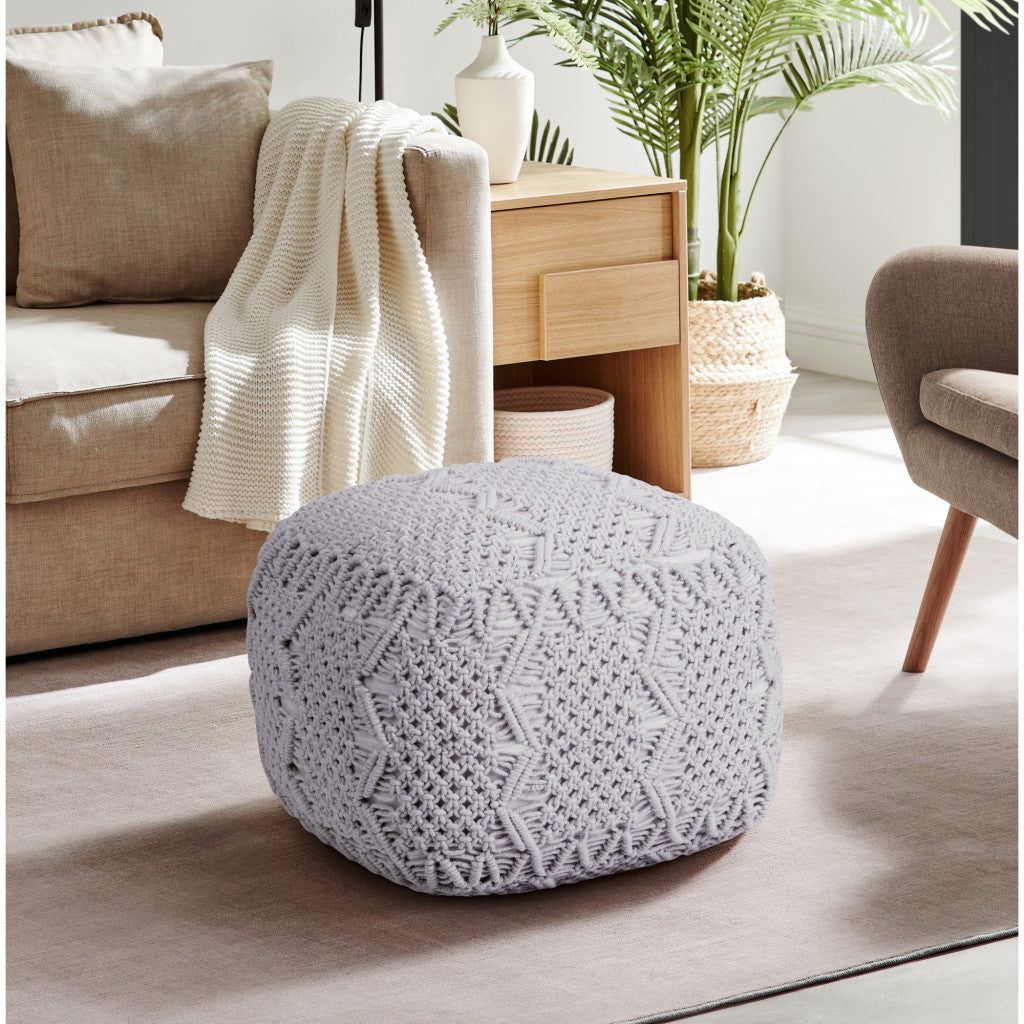 18" Light Grey Cotton Blend Pouf Cube Ottoman