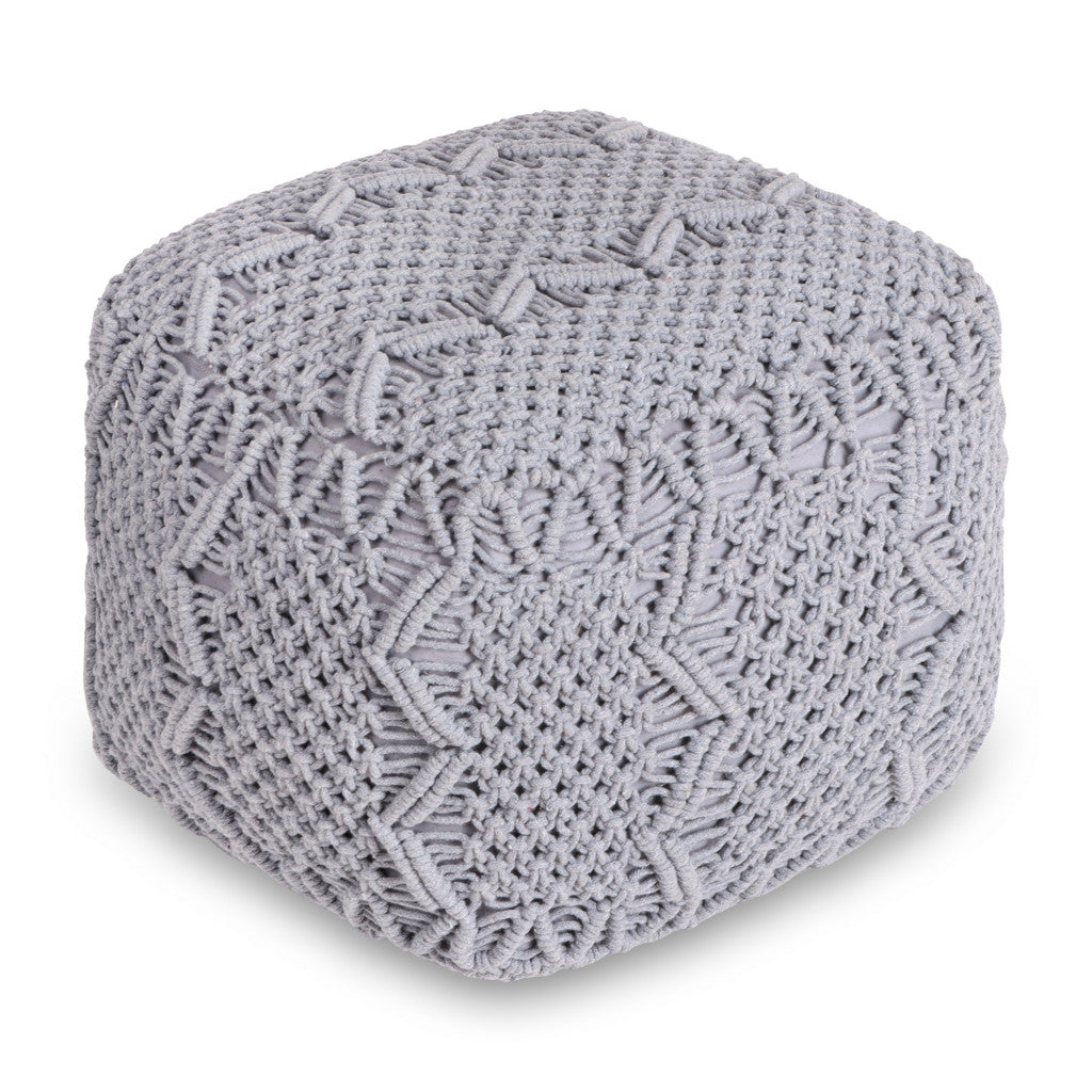 18" Light Grey Cotton Blend Pouf Cube Ottoman