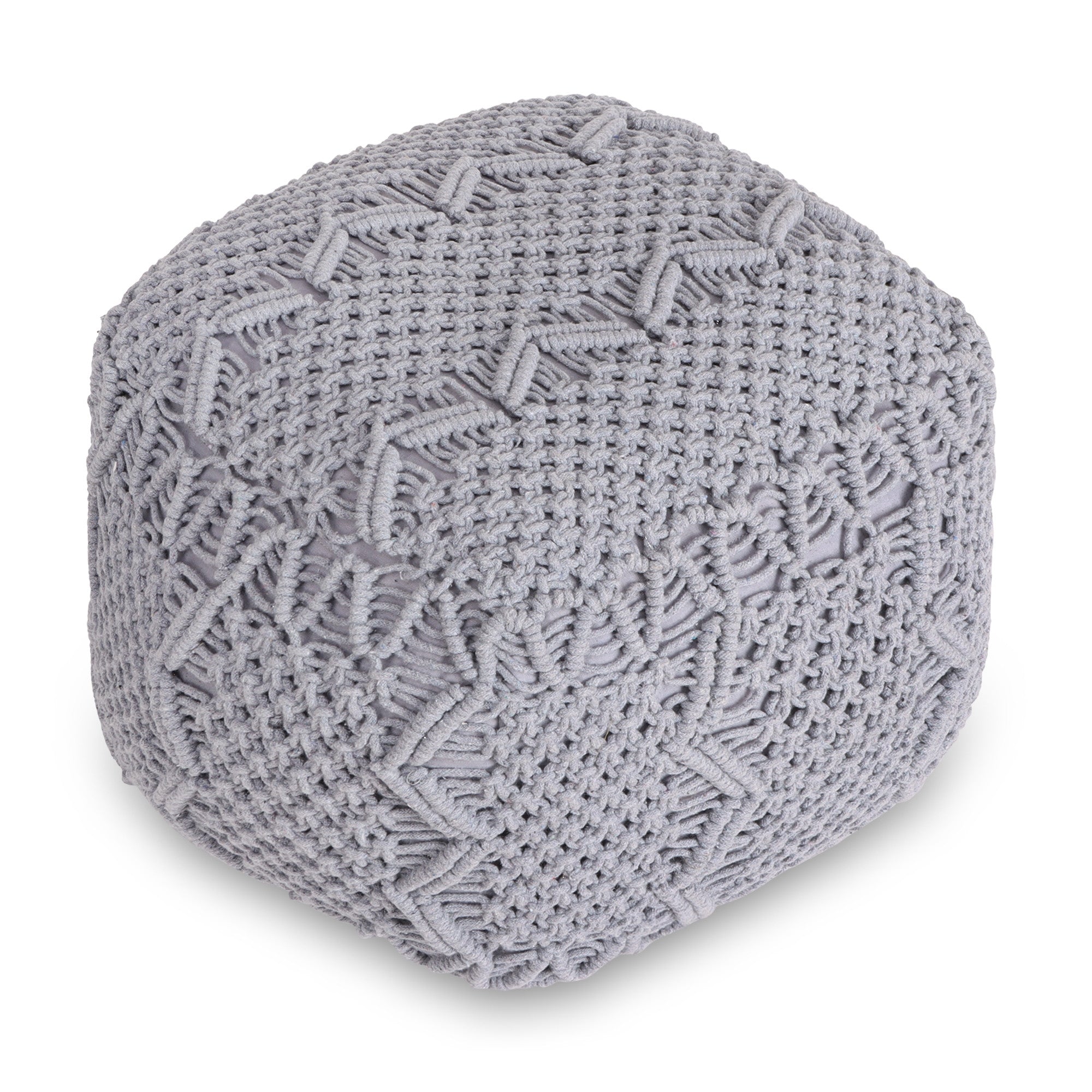 18" Light Grey Cotton Blend Pouf Cube Ottoman