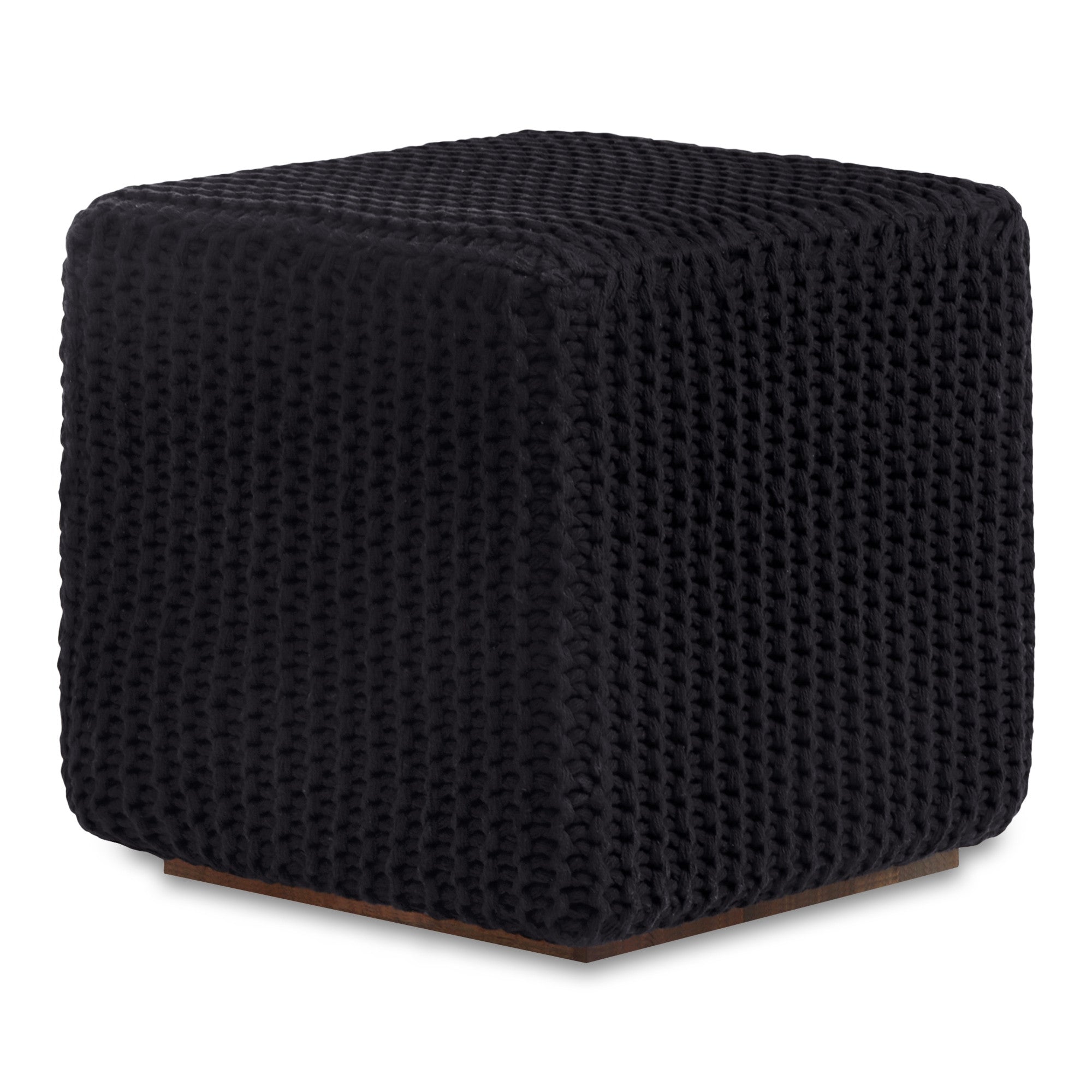 16" Black Cotton Blend Pouf Cube Ottoman