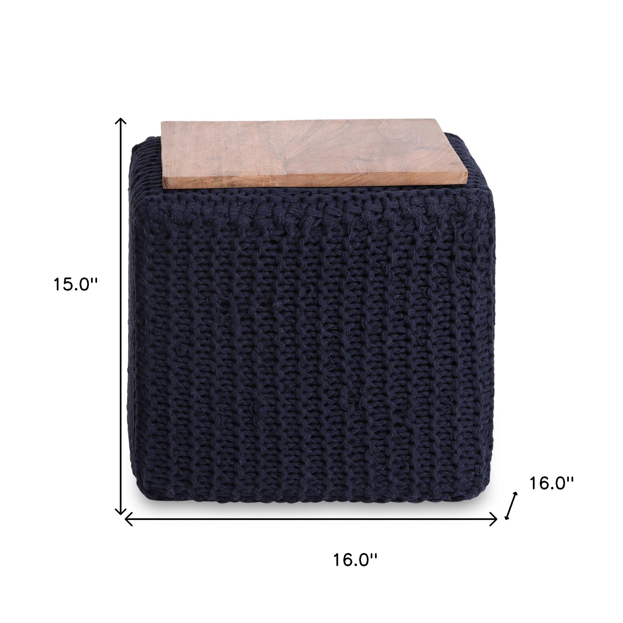 16" Navy Cotton Blend Pouf Cube Ottoman
