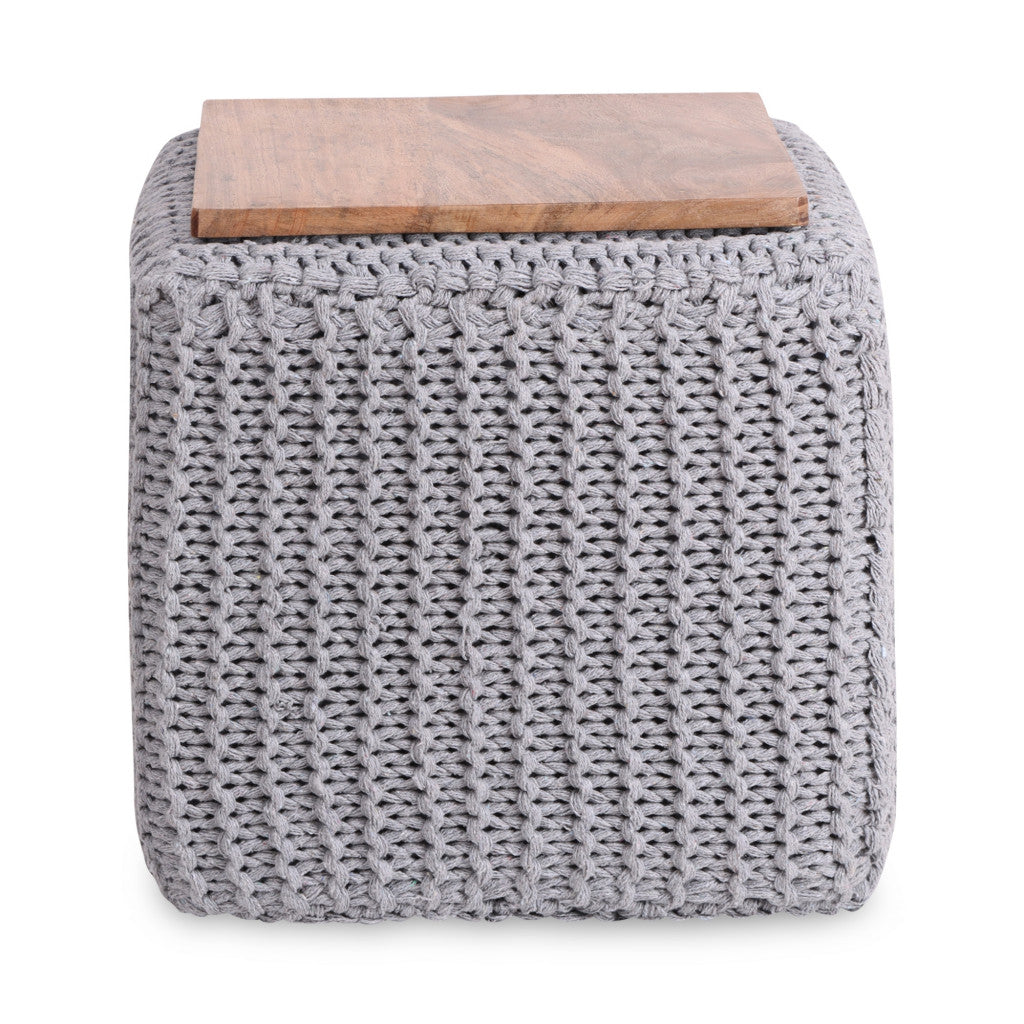 16" Light Grey Cotton Blend Pouf Cube Ottoman