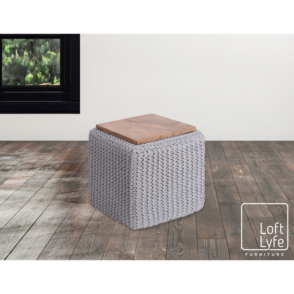 16" Light Grey Cotton Blend Pouf Cube Ottoman