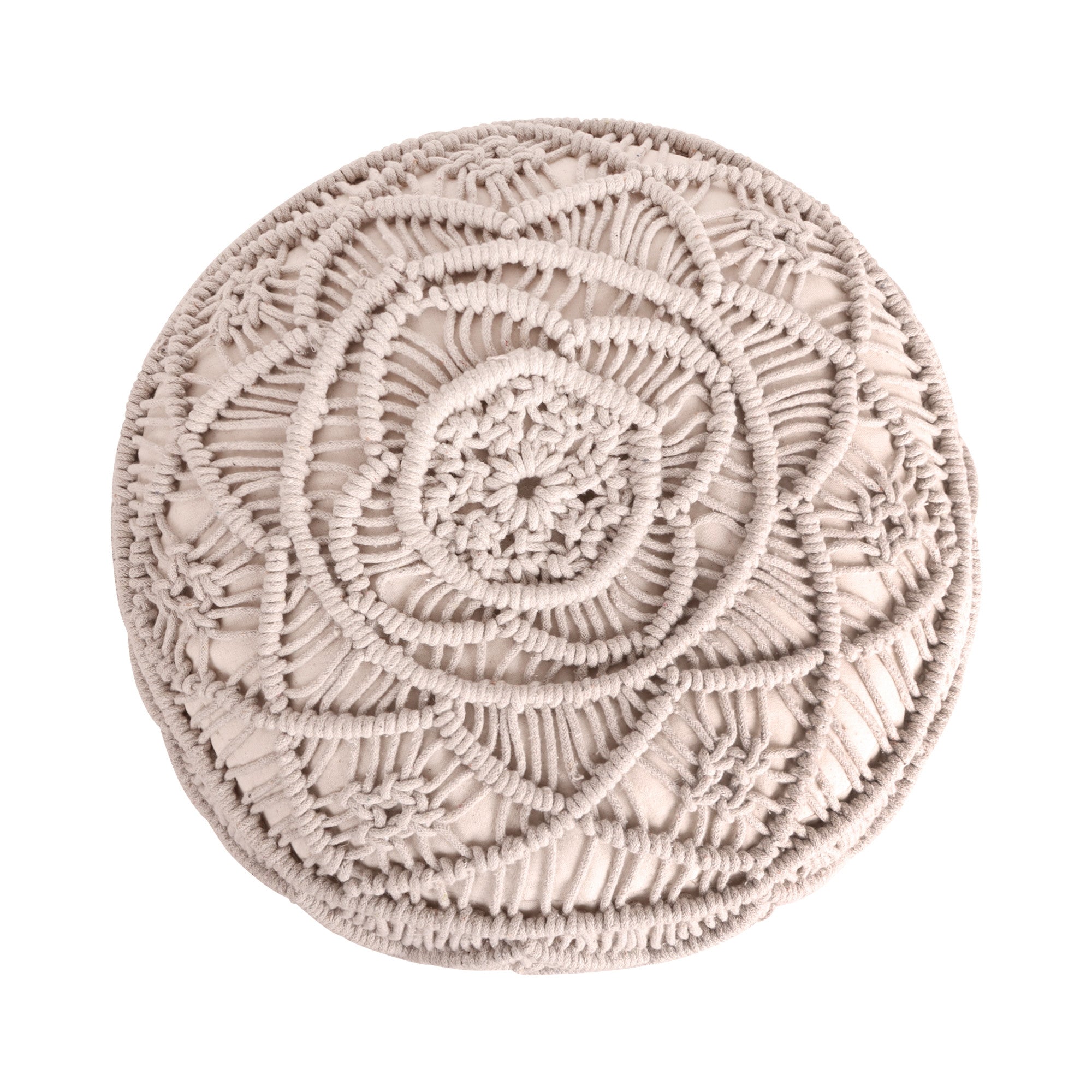 18" Ivory Cotton Blend Round Pouf Floral Ottoman