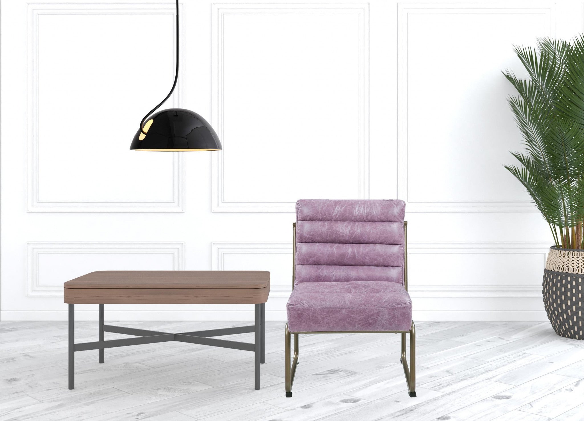 Silla lateral Ikat de acero y cuero de grano superior de 22"