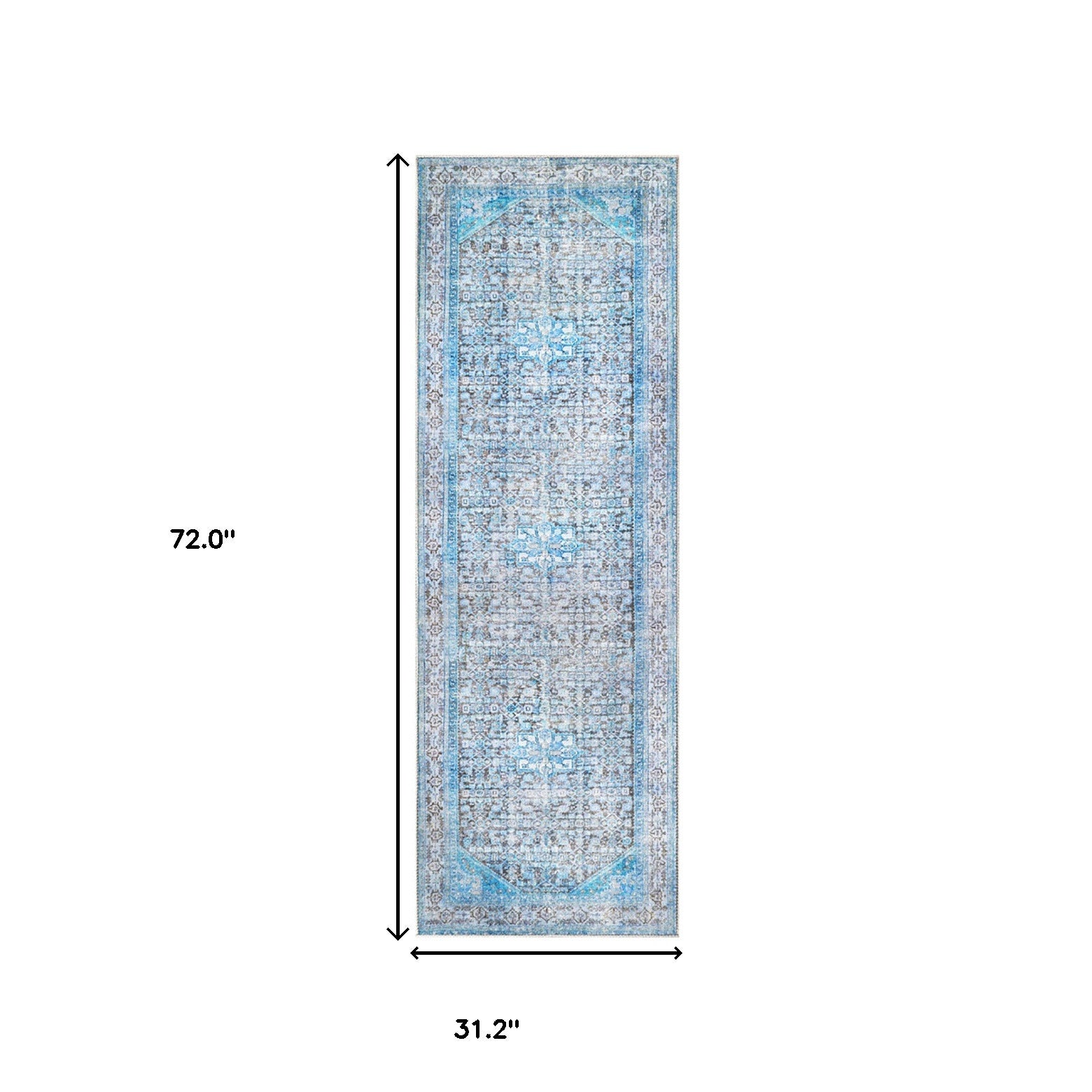 8' Shades Of Azure Oriental Power Loom Stain Resistant Runner Rug
