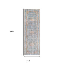 8' Runner Latte and Blue Oriental Medallion Runner Rug
