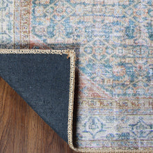 5' X 8' Latte and Blue Oriental Medallion Stain Resistant Area Rug