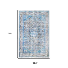 5' X 7' Shades Of Azure Oriental Medallion Stain Resistant Area Rug