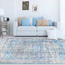 7' X 9' Shades Of Azure Oriental Medallion Area Rug