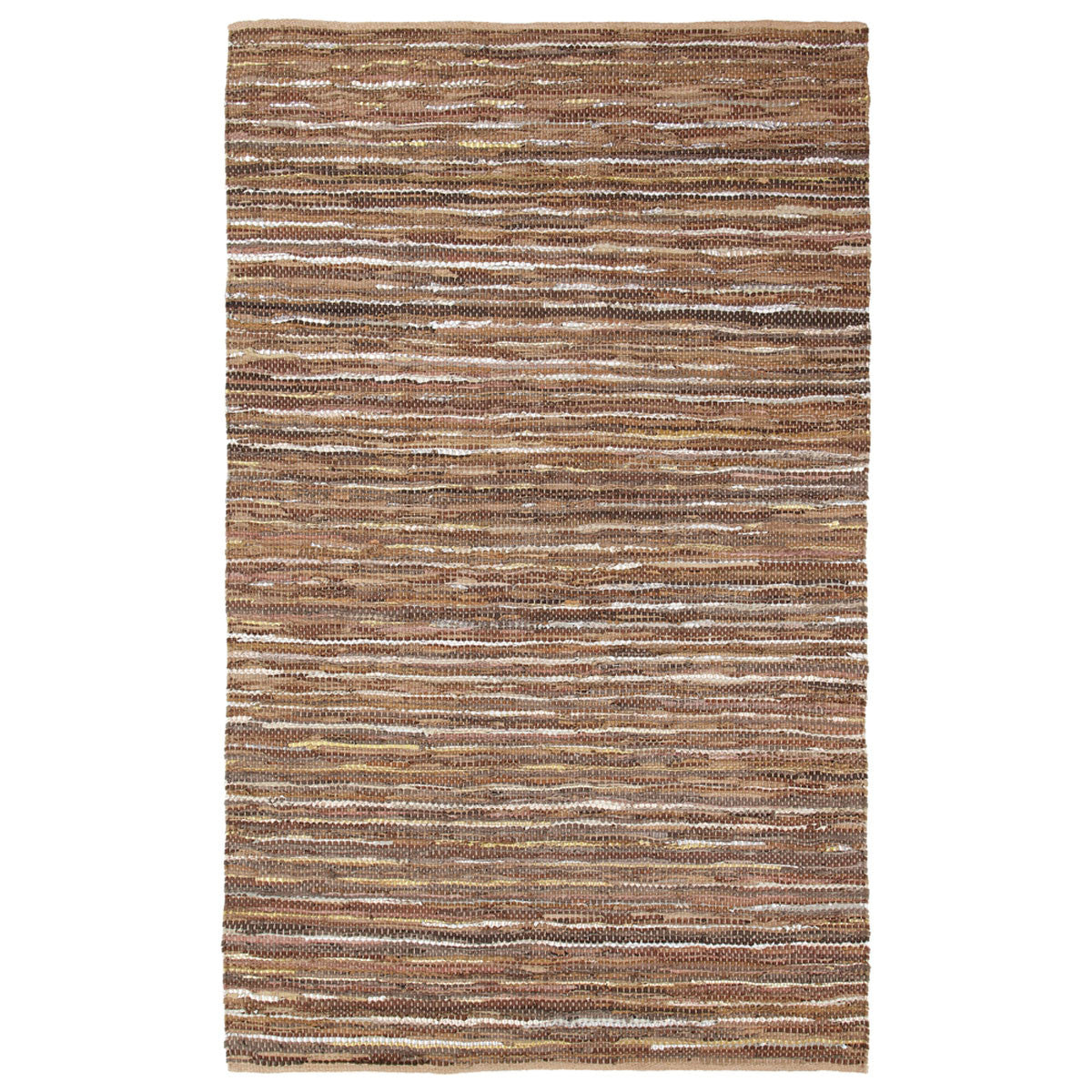 5' X 8' Rustic Earth Brown Striped Handmade Leather Blend Area Rug