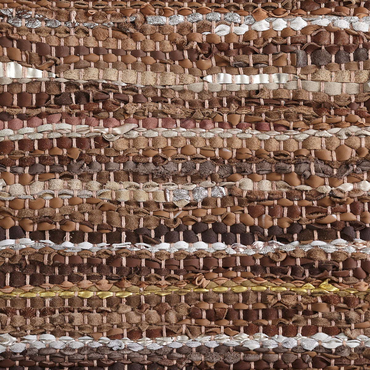 5' X 8' Rustic Earth Brown Striped Handmade Leather Blend Area Rug