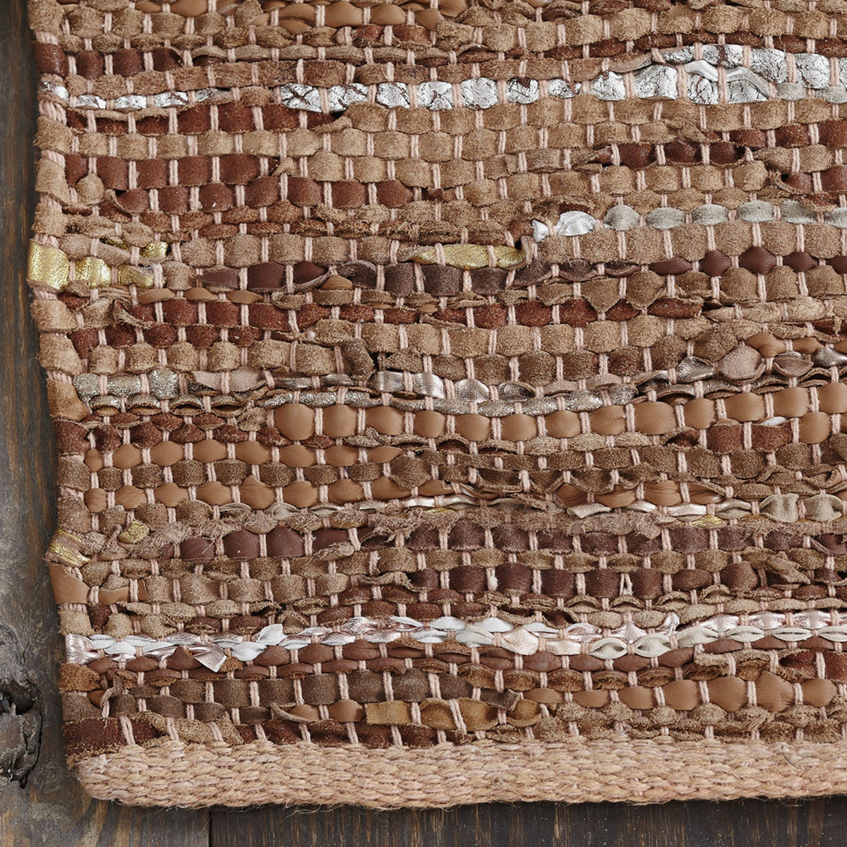 5' X 8' Rustic Earth Brown Striped Handmade Leather Blend Area Rug