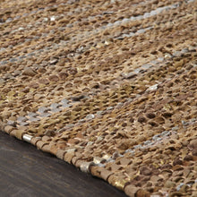 5' X 8' Camel Striped Handmade Leather Area Rug