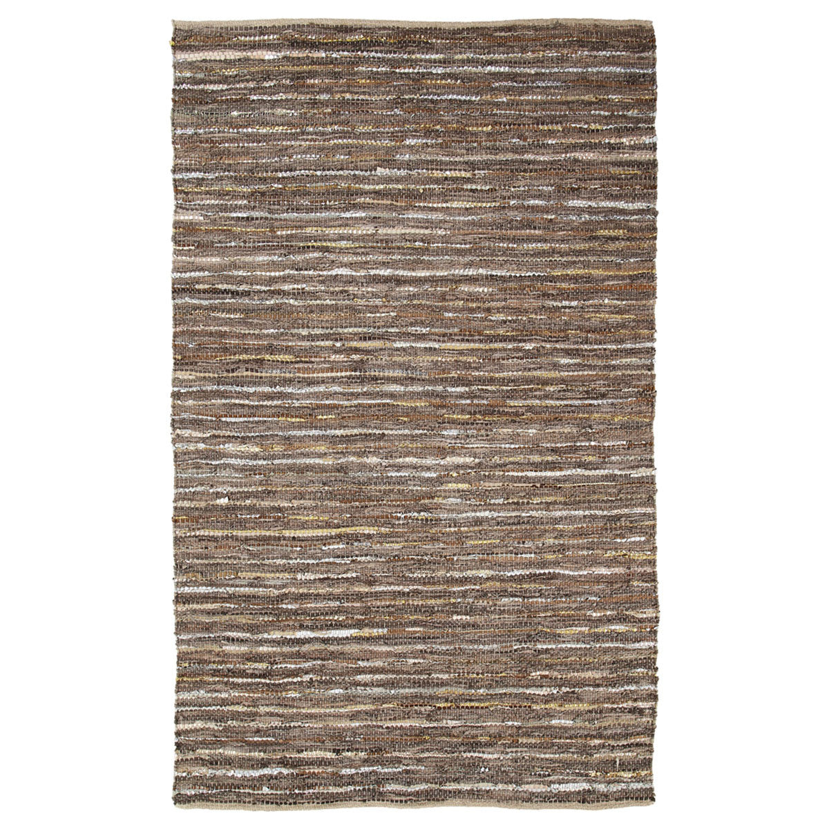 5' X 8' Desert Taupe Striped Handmade Leather Area Rug