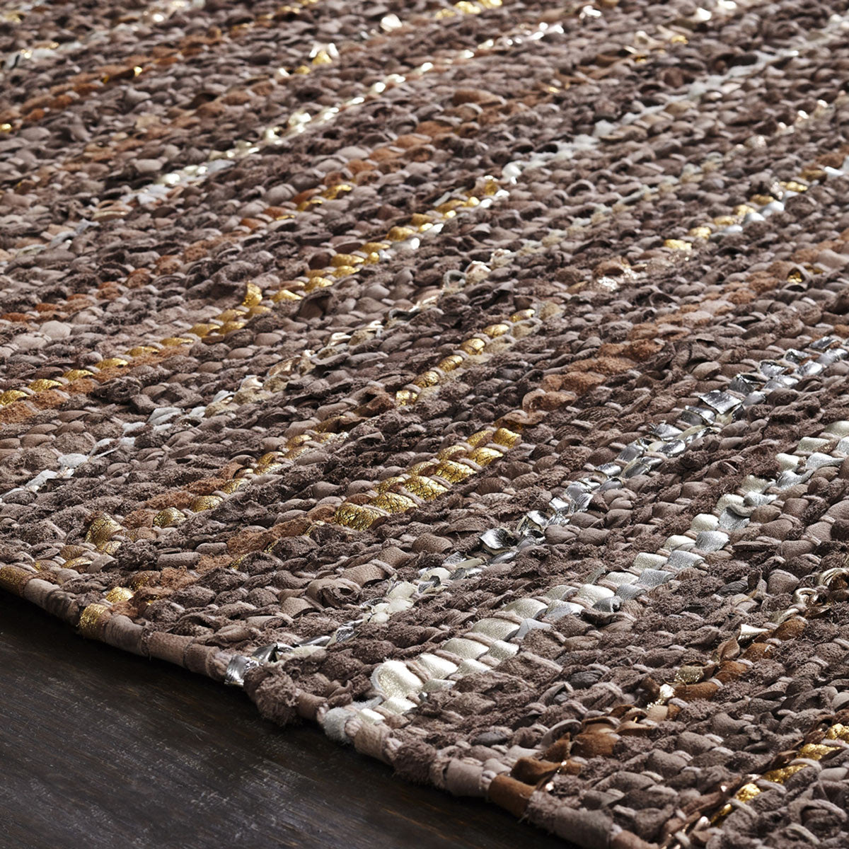 5' X 8' Desert Taupe Striped Handmade Leather Area Rug