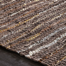 5' X 8' Desert Taupe Striped Handmade Leather Area Rug