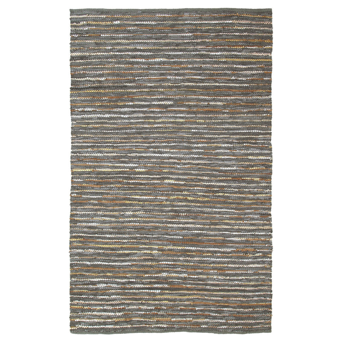 5' X 8' Steel Blue Striped Handmade Leather Area Rug
