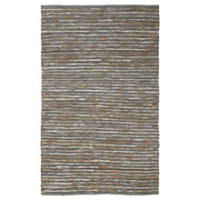 5' X 8' Steel Blue Striped Handmade Leather Area Rug