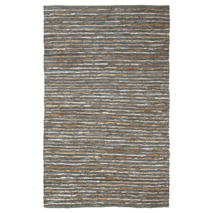 5' X 8' Steel Blue Striped Handmade Leather Area Rug