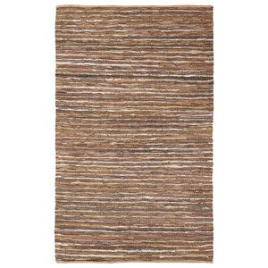 8' X 10' Baked Clay Striped Handmade Leather Area Rug